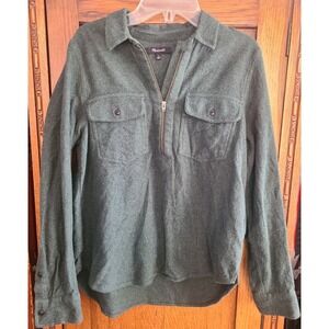 Madewell Womens Forest Green Flannel Quarter Zip Pullover Shirt F9220 S